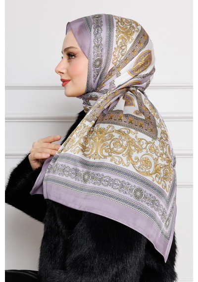 Sevitli Versace Desenli Hint İpeği Şal-lila-4533