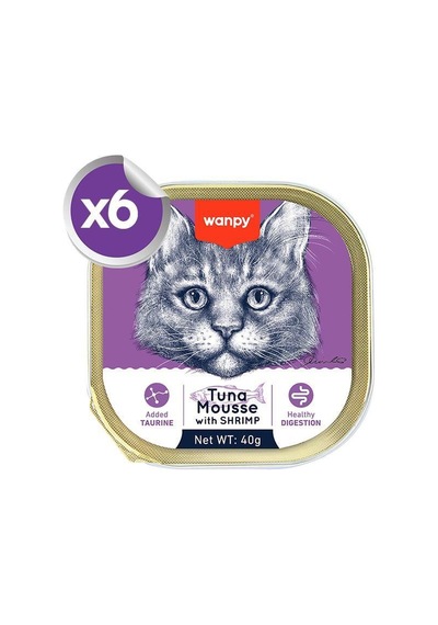 Wanpy Alutray Pouch Ton Balıklı Ve Karidesli Pate Yetişkin Kedi Konservesi 6x40 Gr