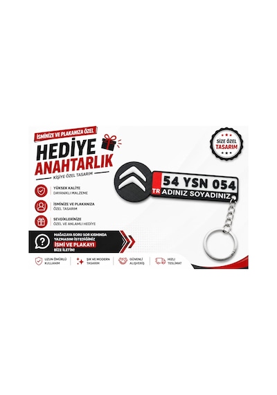 Citroen Logolu Ve Plakalı Anahtarlık , Kişiye Özel - Hediyelik Citroen Araç Plaka Anahtarlık - Plaka