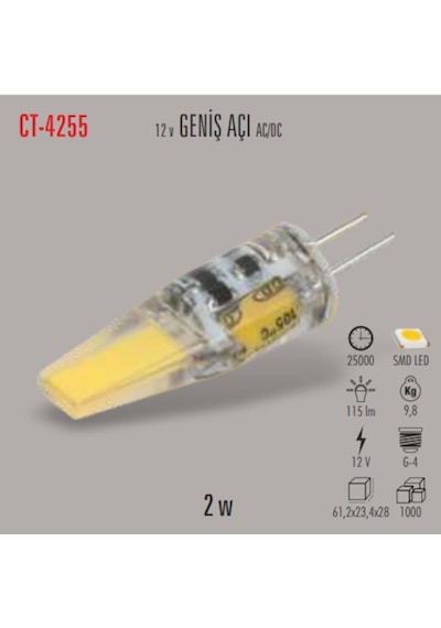10 Adet Cata Ct-4255 12 Volt Led Kapsül Ampul (2W)
