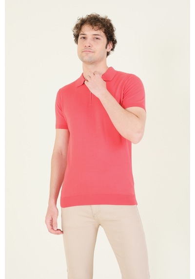 Giyim Dünyası Erkek Yarım Fermuarlı Polo Yaka Merserize T-shirt Mercan 001