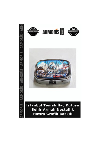 İstanbul Temalı Şehir Armalı Nostaljik Hatıra Grafik Baskılı Çok Renkli