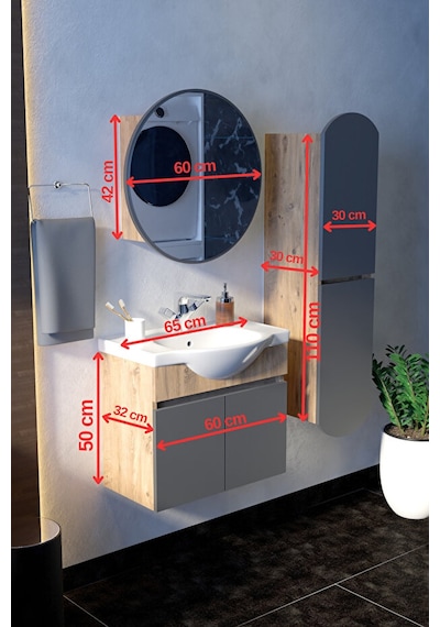 Makbulce Erciyes Havlu Dolaplı 65cm Seramik Lavabolu Mdf Oval Aynalı Banyo Dolabı Atlantik Çam Antrasit Gri Makbulce Erciyes Havlu Dolaplı 65cm Seramik Lavabolu Mdf Oval Aynalı Banyo Dolabı Atlantik Çam Antrasit Gri