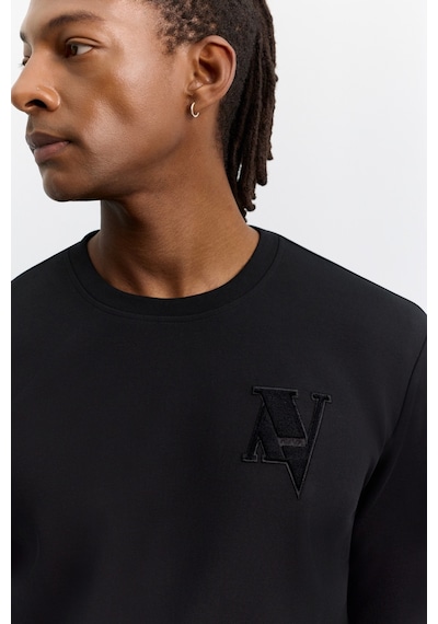 Avva Erkek Siyah Bisiklet Yaka Baskılı Pamuklu Regular Fit Sweatshirt A62y1273
