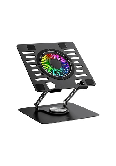 Addison Ad-rc36 Fanlı Rgb Işıklı 360 Derece Dönebilen Ayarlanabilir Çelik/alüminyum + Kaymaz Silikon Ped Metal Laptop Stand Rc36 Siyah