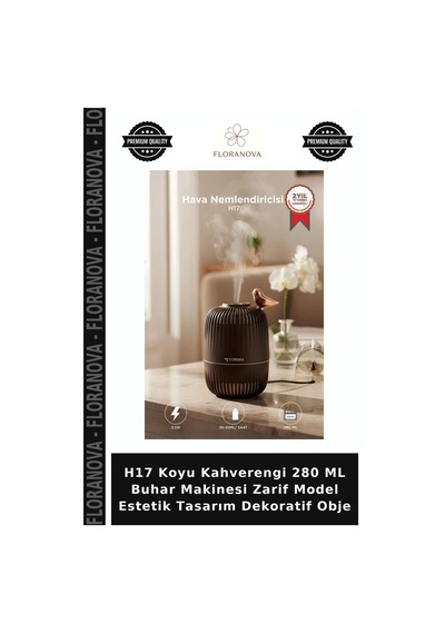 H17 Koyu Kahverengi 280 Ml Buhar Makinesi Zarif Model Estetik Tasarım Dekoratif Obje