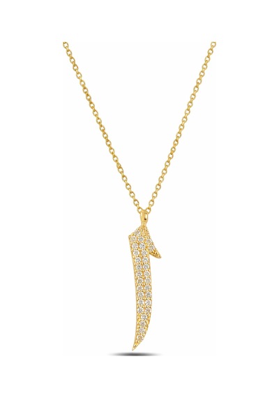 Çekirdekjewelry 925 Ayar Gümüş Elif Harf Kolye Zirkon Taşlı Şık Minimal Kadın Kolye Sarı