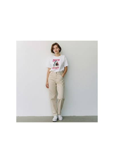 Urbantrendstore Unisex Deep Fear Köpekbalığı Tatil Oversize Fit Rahat Geniş Salaş T-shirt Günlük Tişört Beyaz