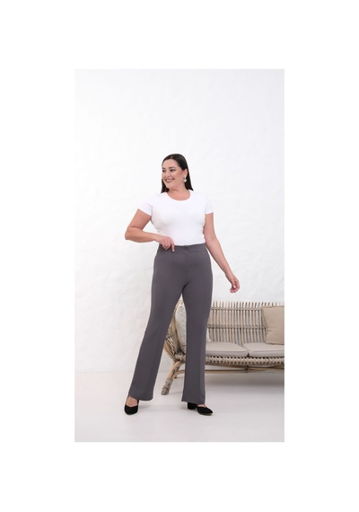 Paw Garage Kadın Nola 36-50 Beden Likralı Toparlayıcı İspanyol Paça Büyük Beden 4 Mevsim Krep Pantolon Füme