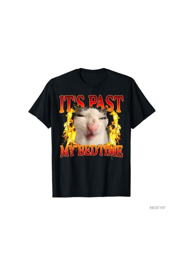 Flood Of Style Komik Kedi Meme Geçtiğinde Uyku Zamanı Oldu Mizah T-shirt Erkekler Kadınlar Için % 100% Pamuk Siyah