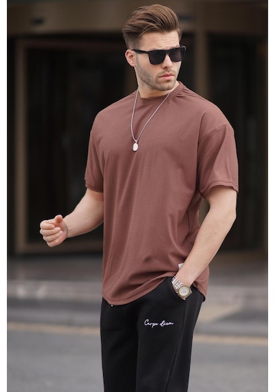 Madmext Kahverengi Basic Oversize Erkek Tişört 7012-kahverengi Kahverengi