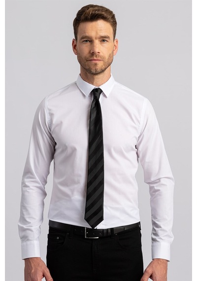 Tudors 860 Slim Fit Dar Kesim Küçük Yaka Düz Erkek Gömlek Beyaz