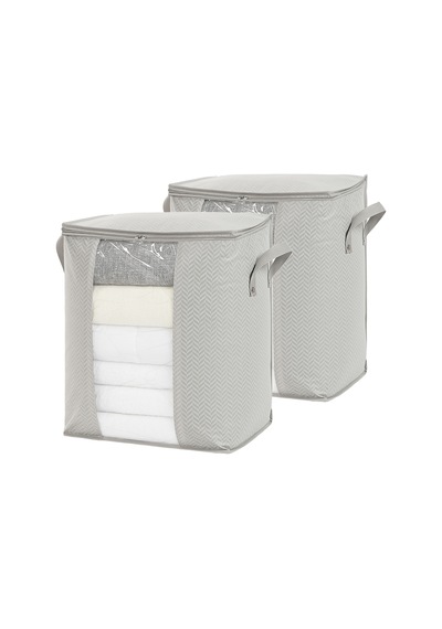 Ocean Home Textile 2'li Pvc Pencereli Gri Balıksırtı Hurç Set 45 x 30 x 50 cm