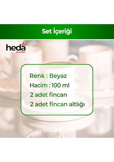 Heda Porselen Hayat Ağacı 4 Parça 2 Kişilik Porselen Kahve Fincan Takımı 100 Ml Şık Desenli Türk Kahvesi Se Diğer