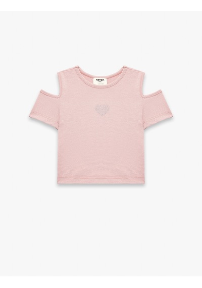 Koton Bisiklet Yaka Kısa Kollu Pencere Detaylı Kalp Baskılı Bluz Pembe 6skg60104ak Gül