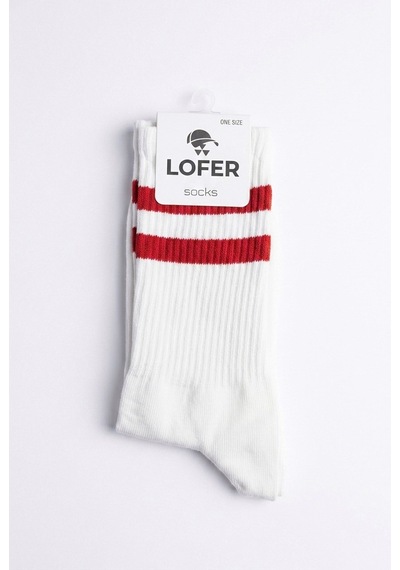 Lofer Erkek Kırmızı Şeritli Uzun Çorap Beyaz Lfr-kc10 Corap
