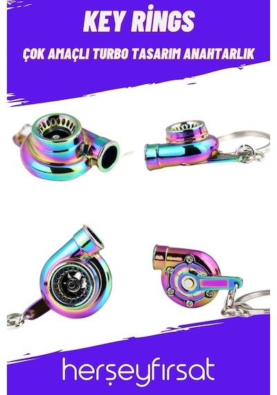 Herşeyfırsat Turbo Anahtarlık Metal Gökkuşağı Krom