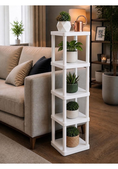 Sakura 5 Katlı Çiçeklik Saksılık Beyaz