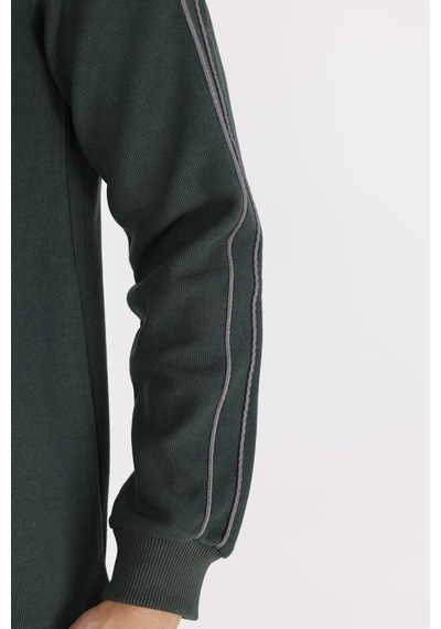 Rowinger Selanik Doku Yumuşak Tutuşlu Rahat Kalıp Yuvarlak Yaka Esnek Manşetli Sweatshirt Darkgreen