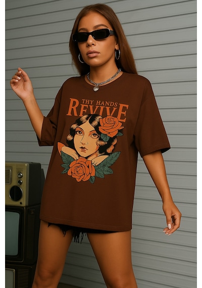 Sepette 6 Ve Üzeri Alımlarda 1 Tişört Hediyedir - Unisex Mane Baskılı Tshirt Kahverengi