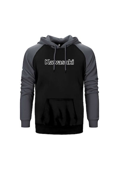Kawaski Text Gri Renk Reglan Kol Kapşonlu Sweatshirt Gri