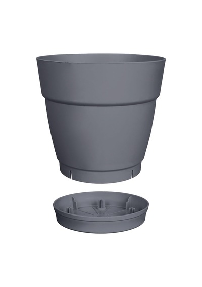 Tabaklı Delikli Plastik Çiçek Saksısı, 20 Cm 4 Lt, 2 Adet, Antrasit