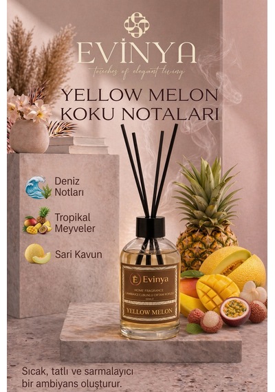 Yellow Melon 100 Ml Bambu Çubuklu Oda Kokusu Ferah Kavun Kokulu Reed Diffuser Vanilla