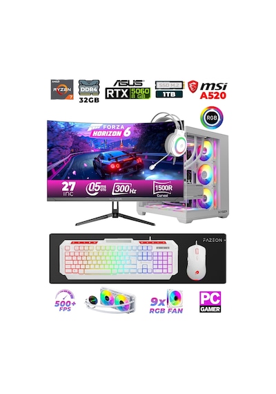 Xaser Sword X55 R7-5700X 32 GB 1 TB M.2 NVMe SSD 8 GB RTX5060 27" Free Dos Masaüstü Oyuncu Bilgisayarı