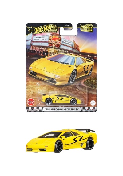 Hot Wheels Premium '95 Lamborghini Diablo Sv - Boulevard Sarı 1/64 Diecast Model Araba Çok Renkli
