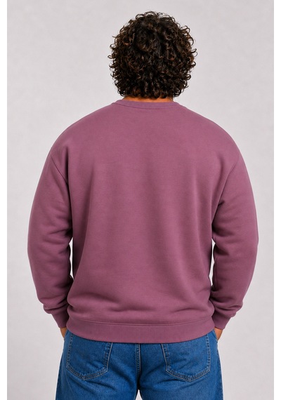 Starbattal Erkek Büyük Beden Sıfır Yaka 3ip Sweat Black 24202 Eflatun-2851