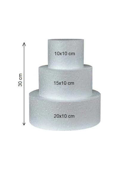 Dekoras Strafor Köpük Yuvarlak 3 Katlı Maket Pasta 10x10 - 15x10 - 20x10 Cm 0