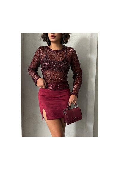 Verymoda Süet Mini Etek - F1573 Bordo