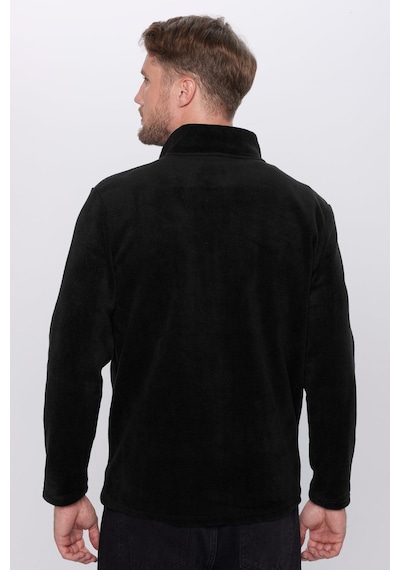 Tudors Unisex Standart Fit Rahat Kesim Tüylenme Yapmayan Soğuk Geçirmez Siyah Dik Yaka Polar Sweatshirt-30131 Siyah