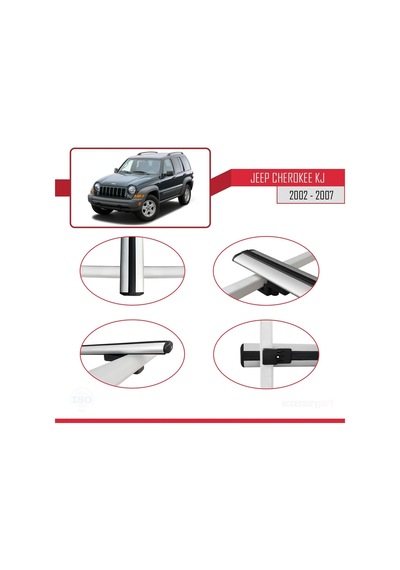 Jeep Cherokee Kj 2002-2007 Arası İle Uyumlu Basic Model Ara Atkı Tavan Barı Gri 3 Adet