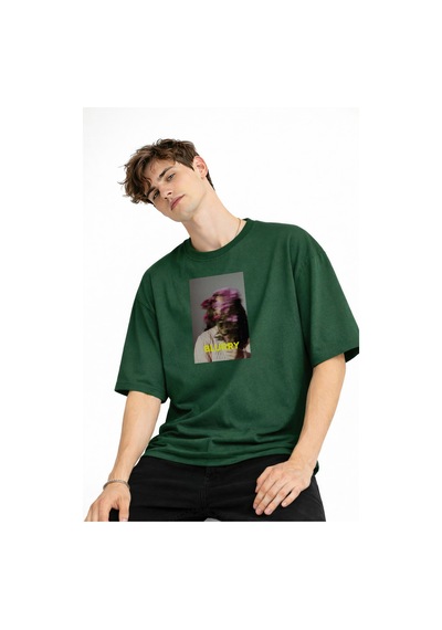Misa Tahtakale Blurry - Oversize Erkek Tişört Hakı Çok Renkli