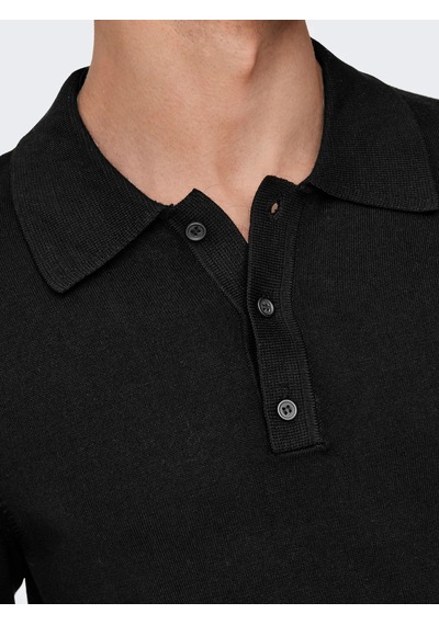 Only & Sons Erkek Polo Yaka Uzun Kollu Siyah Triko T-shirt - 22021184 Siyah