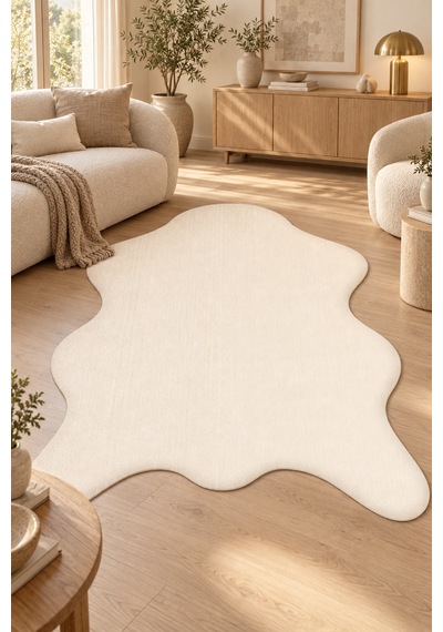 Püfen Peluş Post Şeklinde Halı Krem Salon Antre Yumuşak Kaymaz Yıkanabilir Modern Uygun