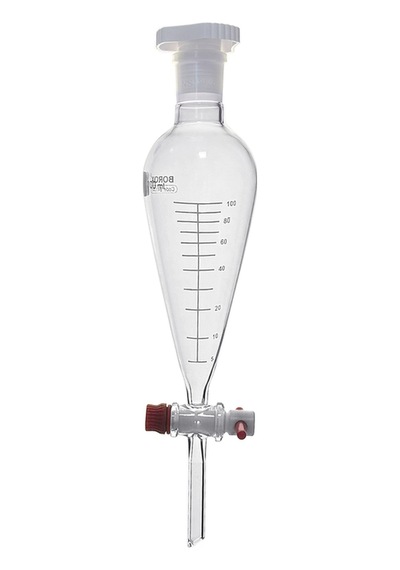 Borox Konik Tip Teflon Musluklu Tıpalı Hacim Ölçekli﻿﻿ Cam Ayırma Hunisi 100 ML
