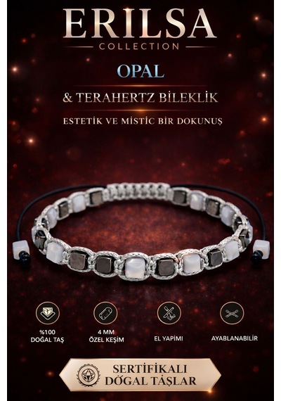 Sertifikalı Opal Taşı Terahertz Bileklik - 4 Mm Küp Kesim Doğal Çok Renkli