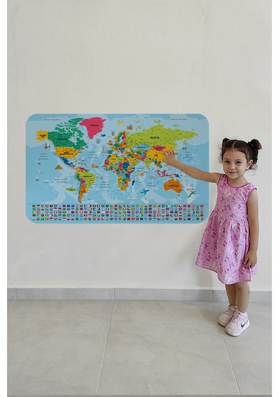 Ülke Bayraklı Dünya Haritası Sticker 100 X 65 Cm