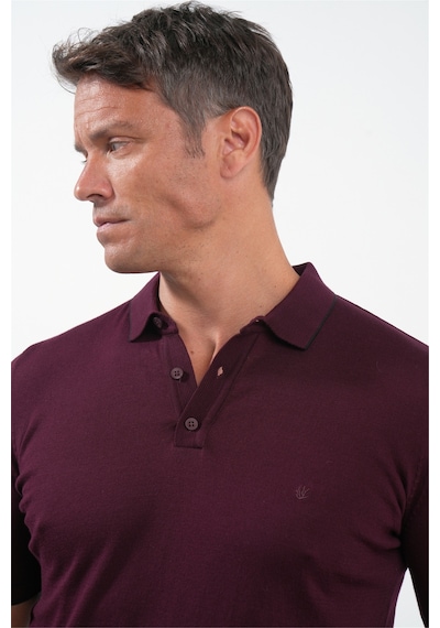 İmza Bordo Polo Yaka Kısa Kol Örme Comfort Fit %100 Pamuk Kazak 1012260151