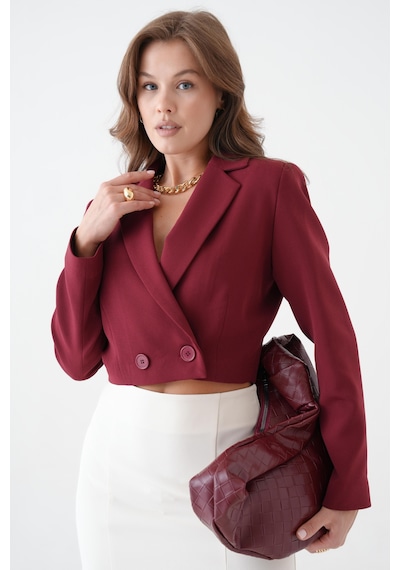 Saade Sââde Kadın Regular Fit Kruvaze Kapama Dokuma Crop Blazer Ceket -şık & Spor Bordo