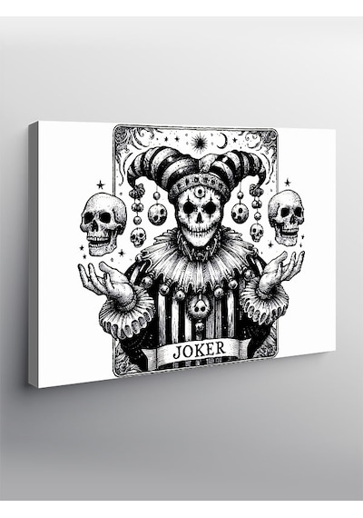 Kanvas Tablo Kafatası Ve Joker Kart 70cmx100cm