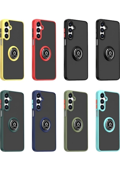 Samsung Galaxy S25 Fe Uyumlu Kılıf Yüzüklü Standlı Extra Koruma Sert Silikon Kapak - Siyah Siyah