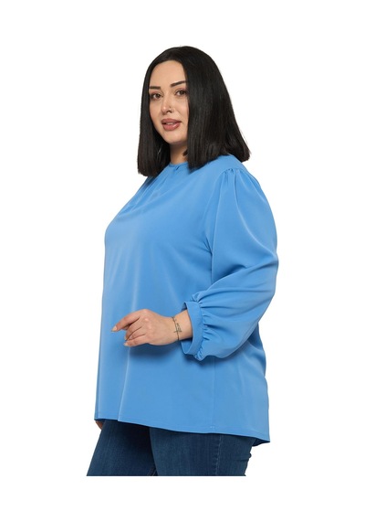 Disentis Modest Büyük Beden Yuvarlak Yaka Truvakar Büzgülü Kollu Rahat Kesim İndigo Bluz İndigo Disentis Modest Büyük Beden Yuvarlak Yaka Truvakar Büzgülü Kollu Rahat Kesim İndigo Bluz İndigo