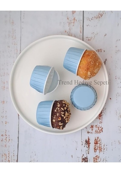 Tr 50'li Pastel Mavi Muffin Kek Kalıbı, Kek Kapsülü Cupcake Kalıbı, Airfryer Uyumlu Diğer