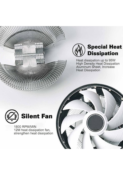 Smartchoice Intel 775/1150/1151/1155/1156/1366 Amd Pc İçin Sessiz Cpu Soğutucu Fan Isı Emici