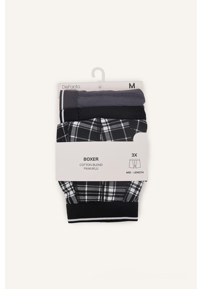 Defacto Regular Fit Ekose Desenli Beli Lastikli 3lü Boxer I2275ax26aubk81 Siyah-bk81