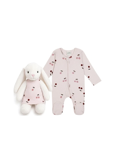 Velvet Bunny Cherry Blossom Kiraz Desenli Kız Bebek Tavşan Seti Çok Renkli