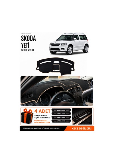 Skoda Yeti 2012-2018 Uyumlu Torpido Koruma, Torpido Örtüsü, Torpido Kılıfı - Siyah-bej - Sk013